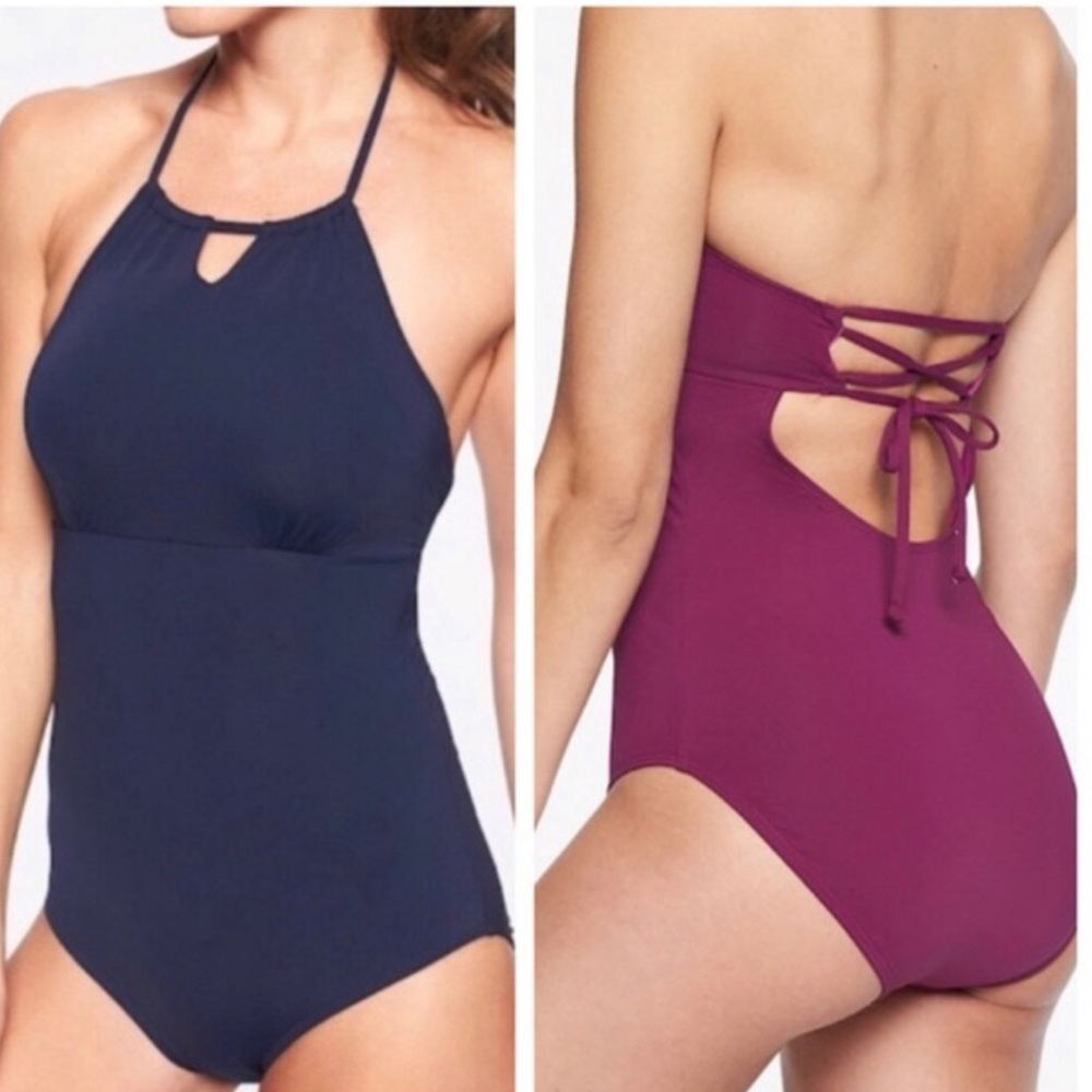 NWT Athleta High Neck Keyhole One Piece, Medium (pink/Fuchsia)